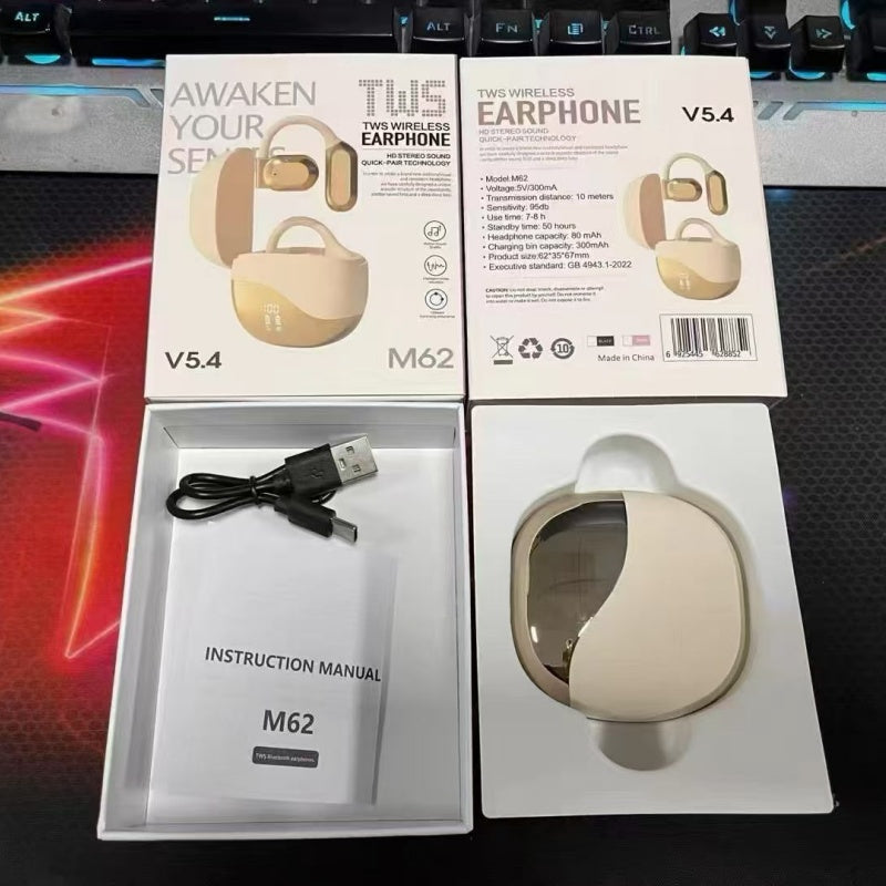 OWS-M62 OWS Open Ear Hook Bluetooth Earbuds, Electroplated Fashion Wireless Sports Headphones