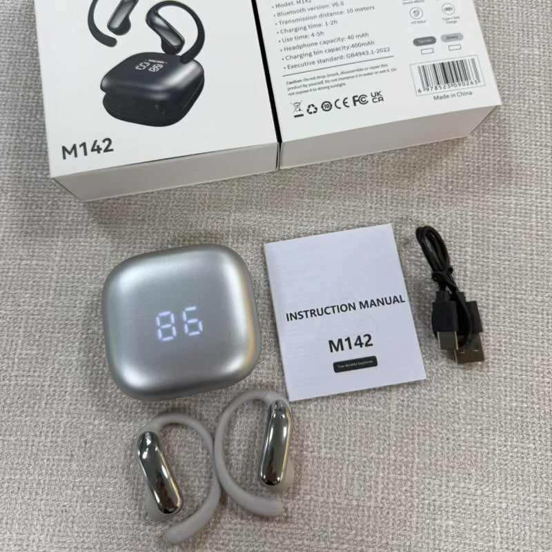 M142 OWS Open Ear Hook Bluetooth Earbuds, Digital LED Battery Display Wireless Sports Headphones
