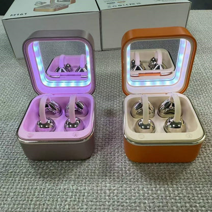 Golden Mirror Box OWS Open Ear Clip Bluetooth Earbuds, Fashion Cosmetic Mirror Wireless Earphones