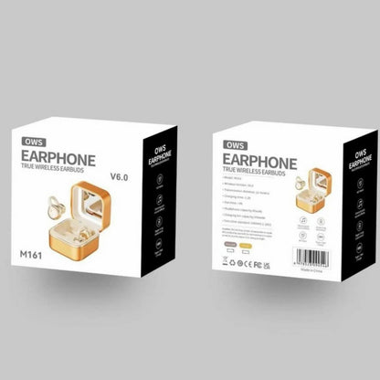 Golden Mirror Box OWS Open Ear Clip Bluetooth Earbuds, Fashion Cosmetic Mirror Wireless Earphones