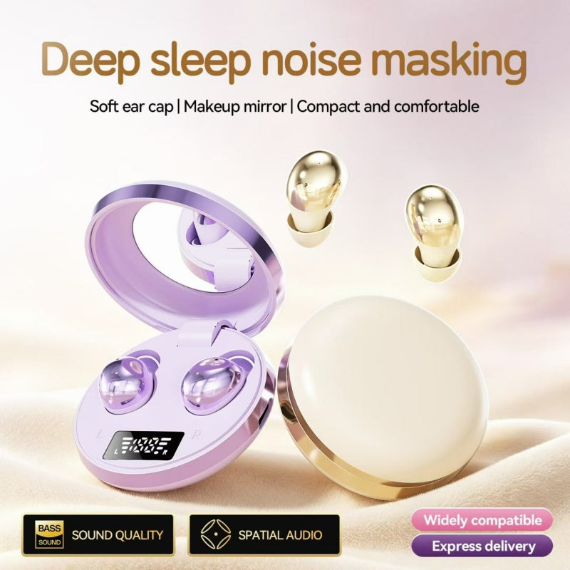 Sleep Noise Masking Bluetooth Earbuds, Mini Invisible Wireless Headphones with Mirror Digital Display Charging Box