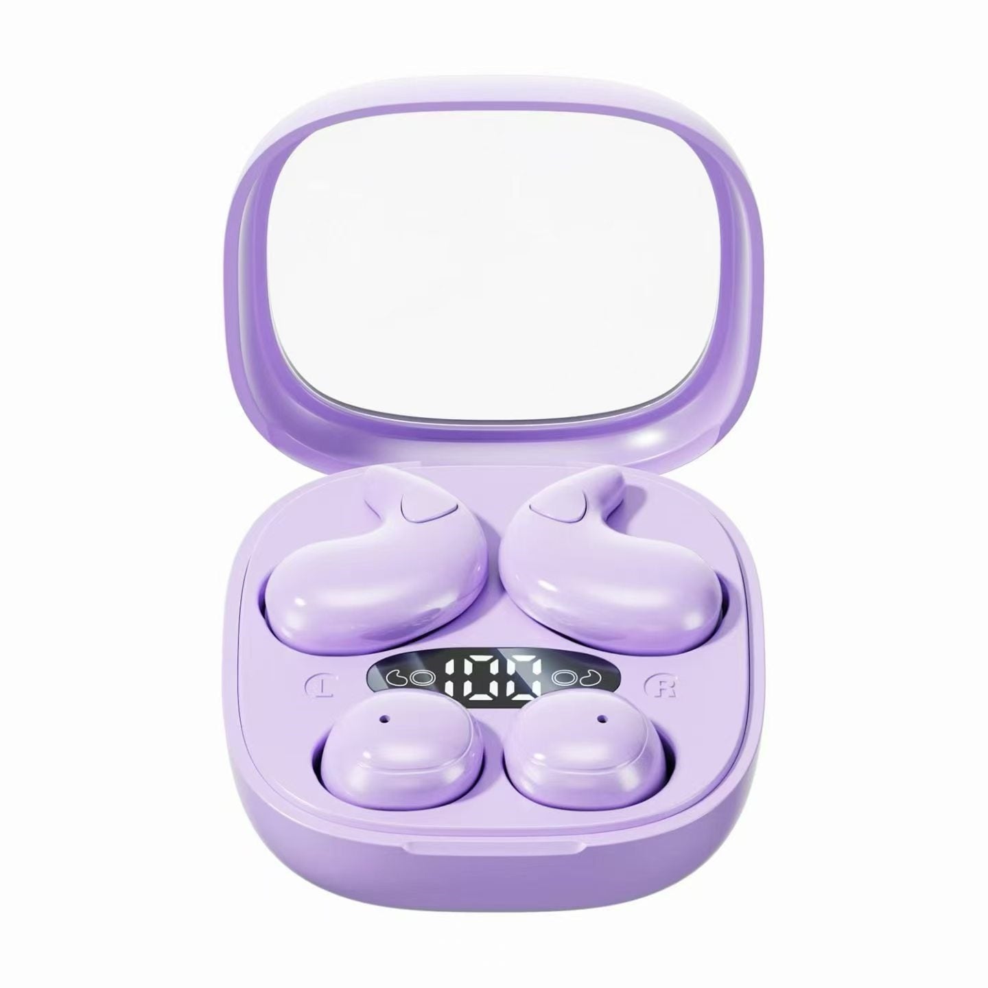 2-in-1 Dual Style TWS Earbuds Sleep Mini Earphones & Ear Clip Headphones With Makeup Mirror Digital Display Charging Case
