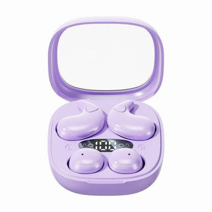 2-in-1 Dual Style TWS Earbuds Sleep Mini Earphones & Ear Clip Headphones With Makeup Mirror Digital Display Charging Case