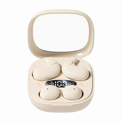 2-in-1 Dual Style TWS Earbuds Sleep Mini Earphones & Ear Clip Headphones With Makeup Mirror Digital Display Charging Case