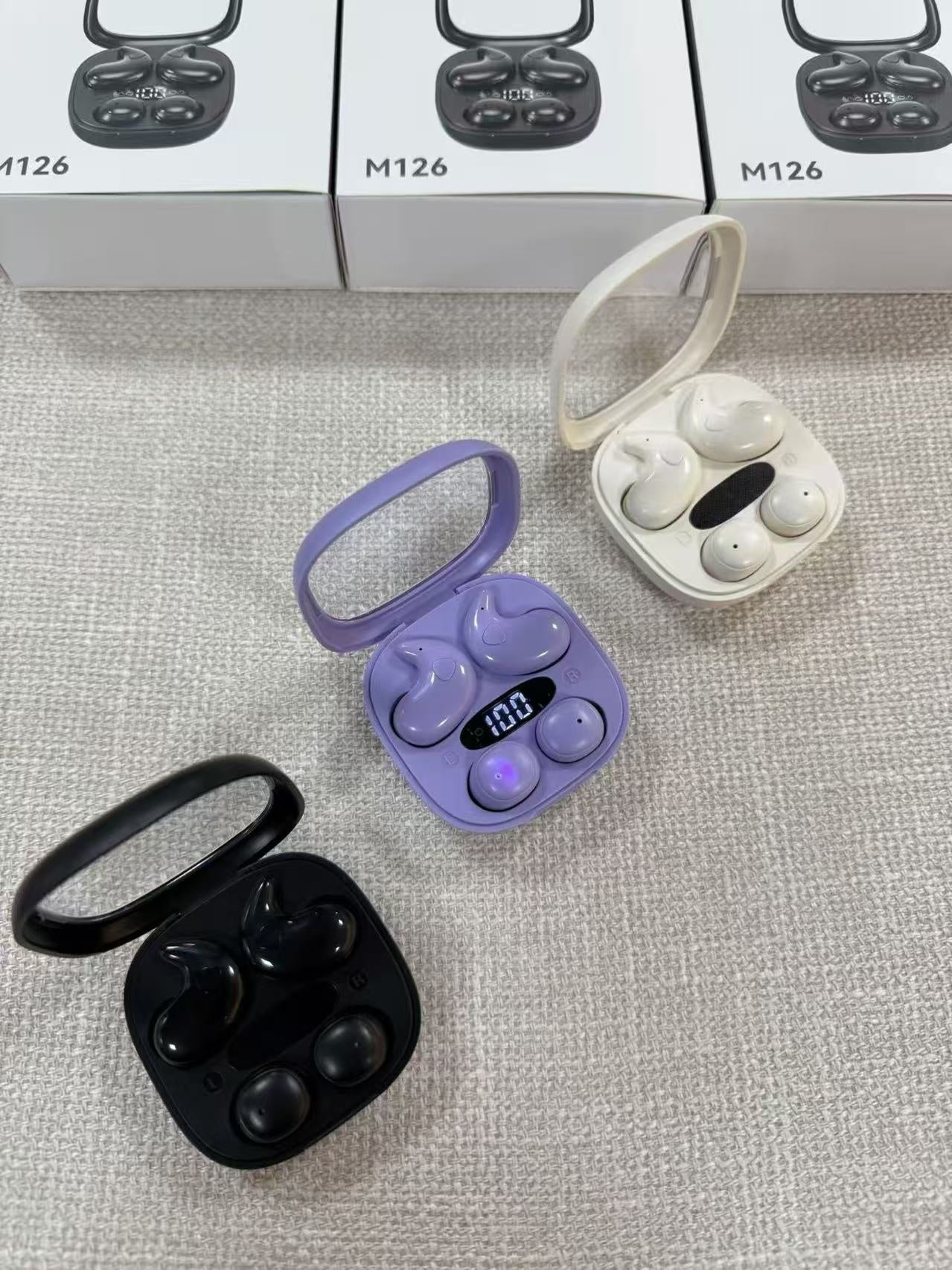 2-in-1 Dual Style TWS Earbuds Sleep Mini Earphones & Ear Clip Headphones With Makeup Mirror Digital Display Charging Case