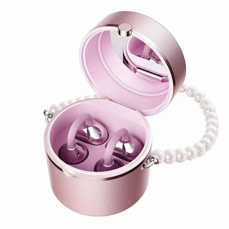 Luxury Pearl Chain Open Ear Bluetooth Earbuds with Mirror Charging Case