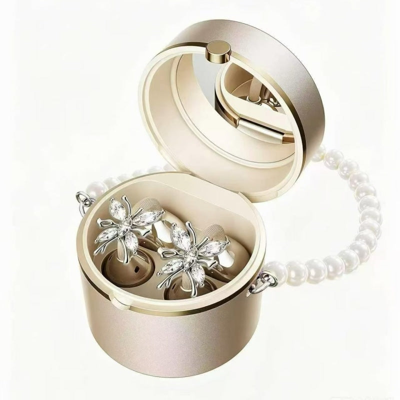 Luxury Pearl Chain Open Ear Bluetooth Earbuds with Mirror Charging Case