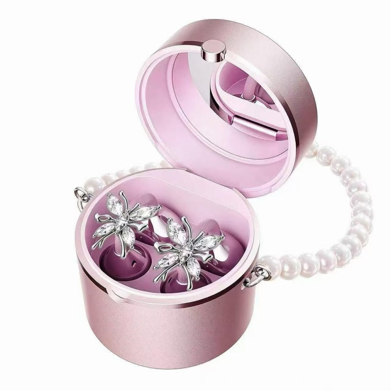 Luxury Pearl Chain Open Ear Bluetooth Earbuds with Mirror Charging Case