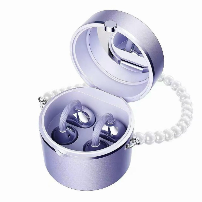 Luxury Pearl Chain Open Ear Bluetooth Earbuds with Mirror Charging Case