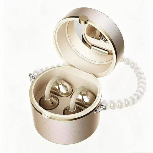 Luxury Pearl Chain Open Ear Bluetooth Earbuds with Mirror Charging Case