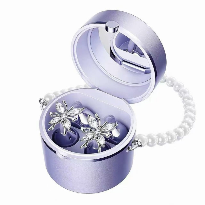 Luxury Pearl Chain Open Ear Bluetooth Earbuds with Mirror Charging Case