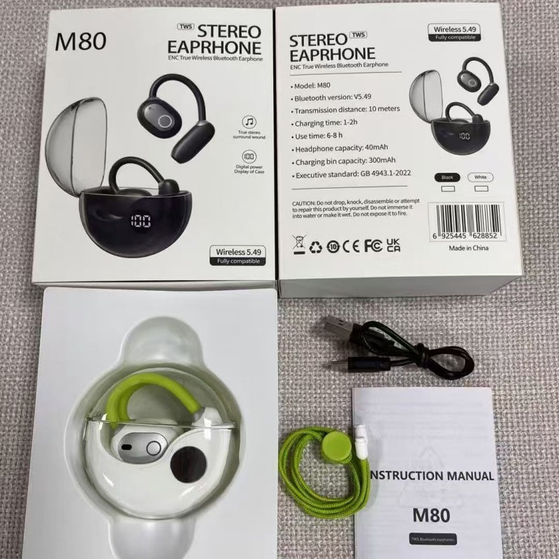 Transparent Round OWS Open Ear Bluetooth Earbuds With Digital Power Display