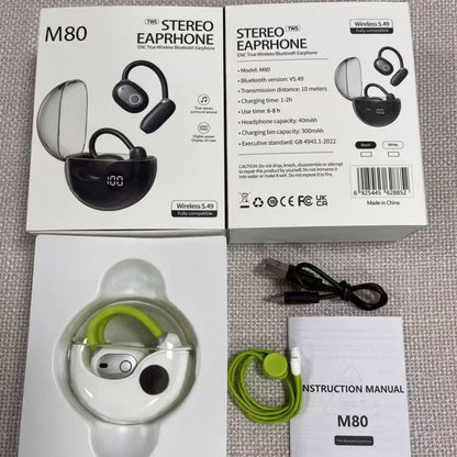 Transparent Round OWS Open Ear Bluetooth Earbuds With Digital Power Display