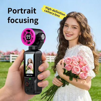 Mini Pocket Action Camera with Cooling Fan, 4K HD Handheld Vlog Video Camera