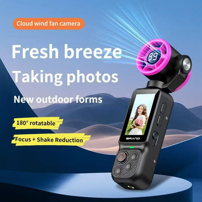 Mini Pocket Action Camera with Cooling Fan, 4K HD Handheld Vlog Video Camera