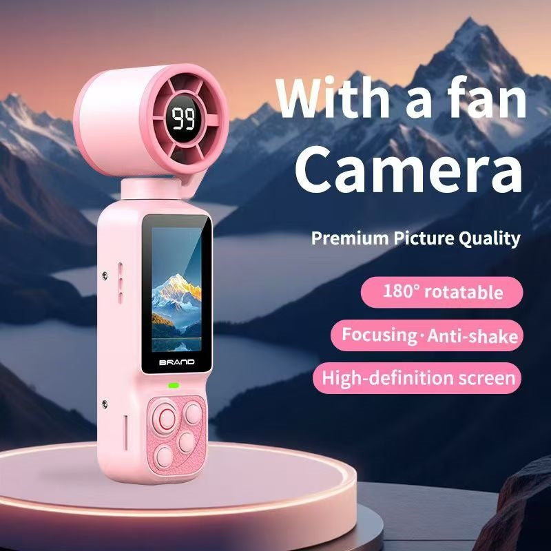 Mini Pocket Action Camera with Cooling Fan, 4K HD Handheld Vlog Video Camera