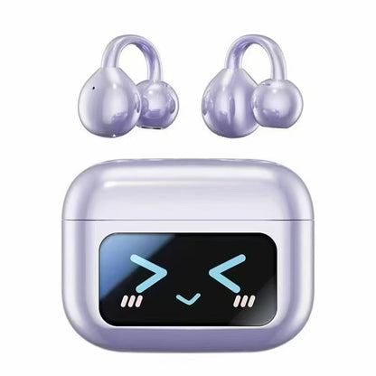 Cute LED Screen Open Ear Clip Bluetooth Earphones, Lightweight Clip-On Sports Wireless Earbuds