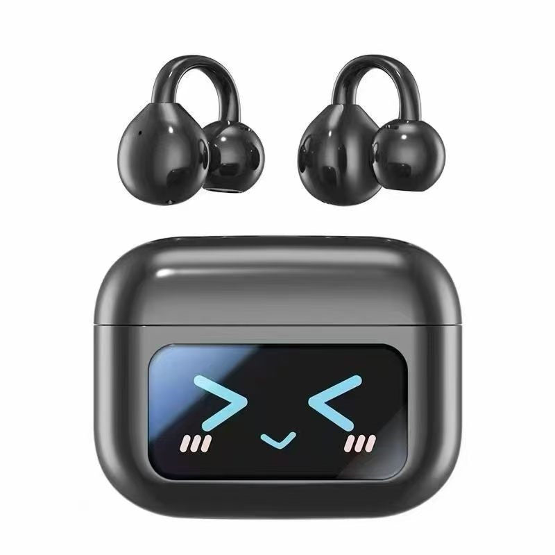 Cute LED Screen Open Ear Clip Bluetooth Earphones, Lightweight Clip-On Sports Wireless Earbuds