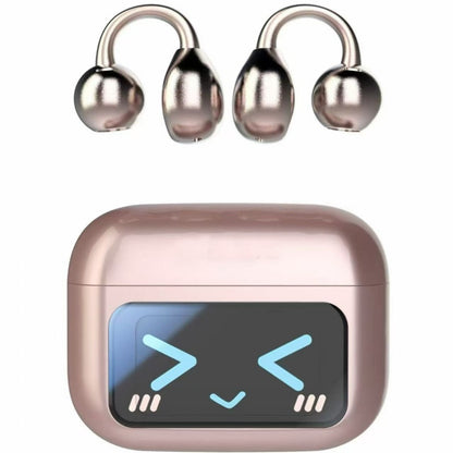 Cute LED Screen Open Ear Clip Bluetooth Earphones, Lightweight Clip-On Sports Wireless Earbuds