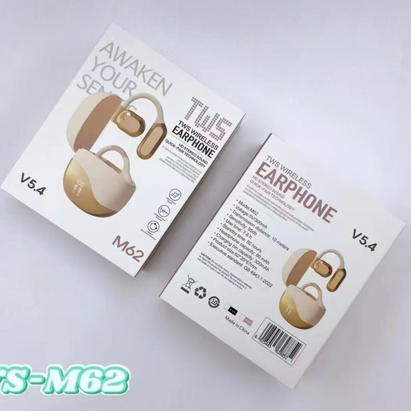 OWS-M62 OWS Open Ear Hook Bluetooth Earbuds, Electroplated Fashion Wireless Sports Headphones
