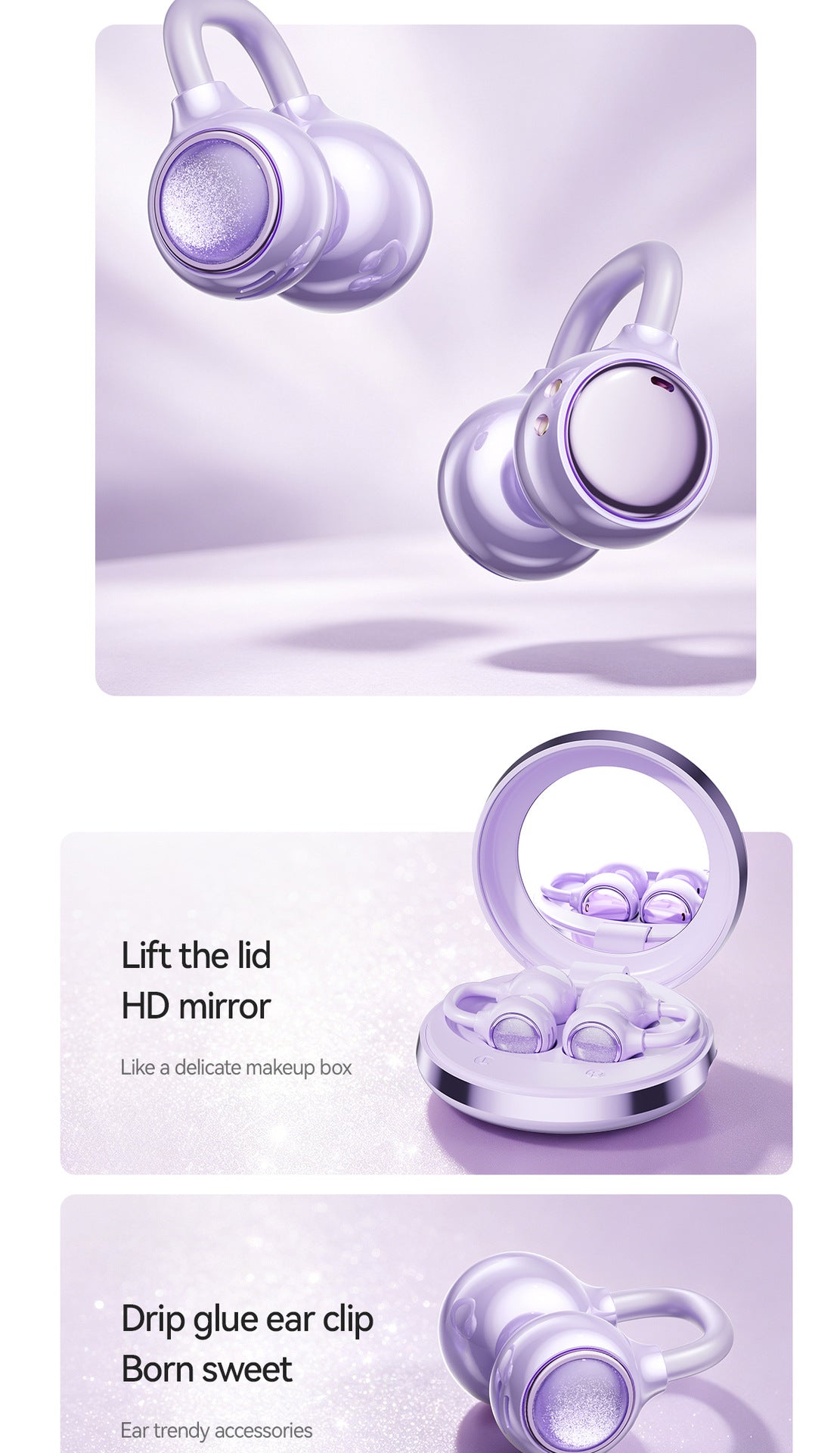 Clip-On Open Ear Wireless Earbuds Bluetooth 5.4 ACS 360° Surround Sound HiFi HD Call Earphones