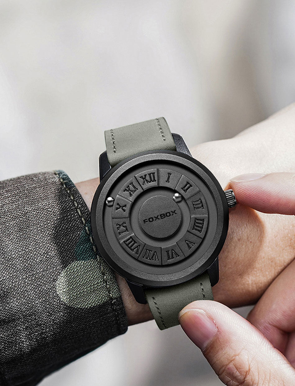 Fashion Scrolling Dial Leather Steel Band Mens Minimalist Watch