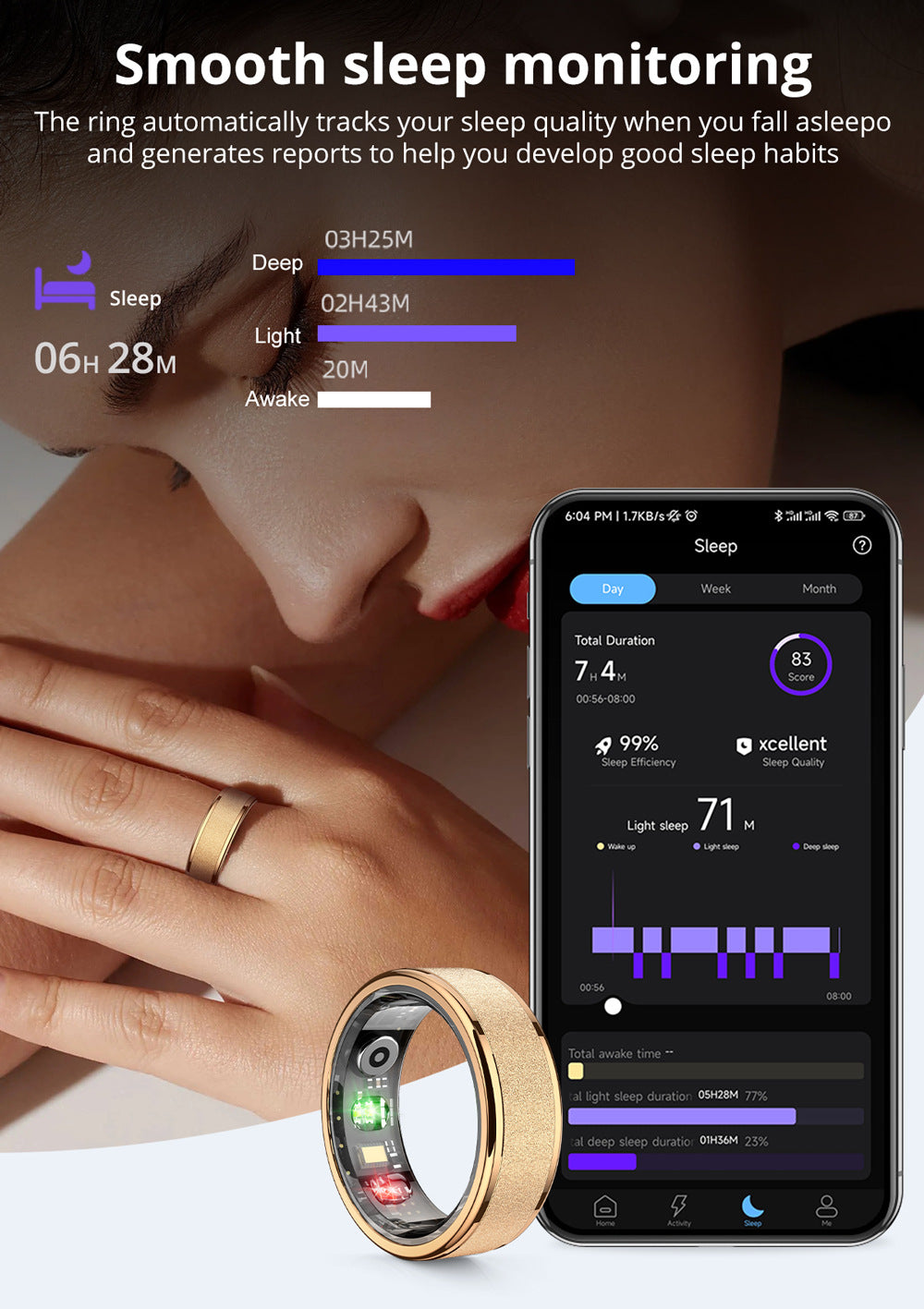 Smart Health Ring Fitness Tracker Ring For Sleep Heart Rate Monitoring
