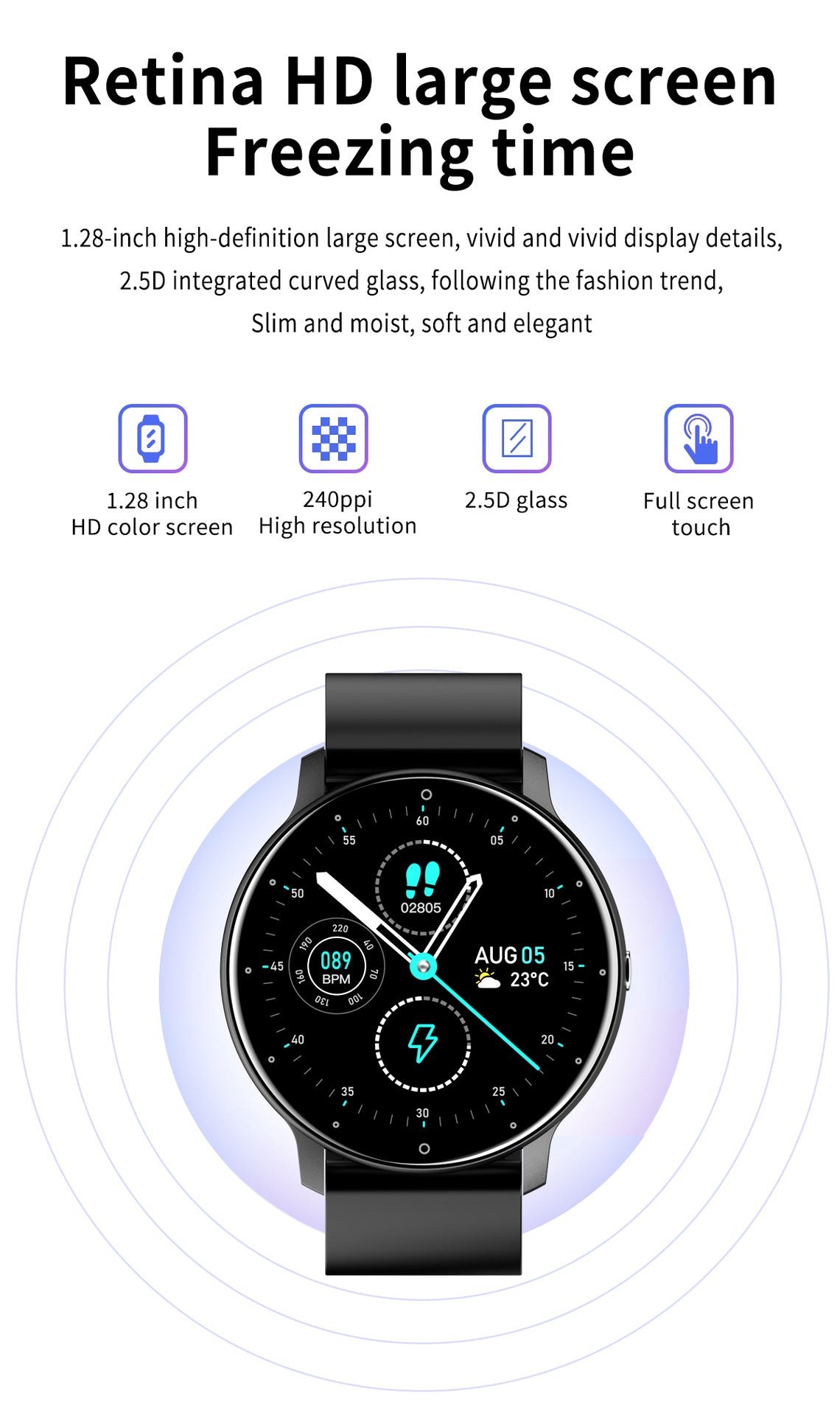 Round Screen Smart Watch IP67 Waterproof Fitness Sports Smartwatch For Android iOS