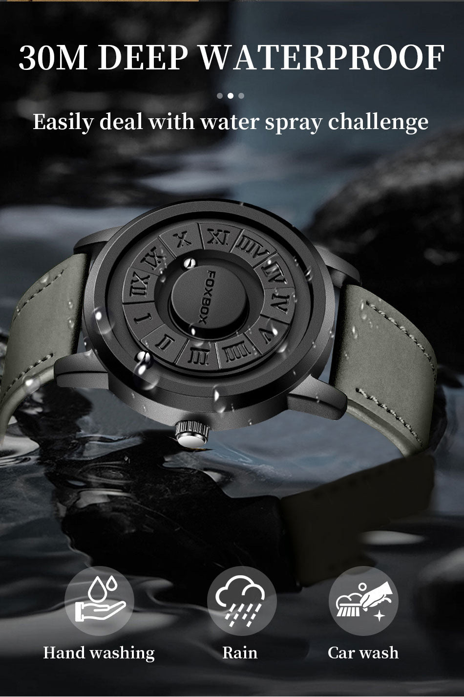 Fashion Scrolling Dial Leather Steel Band Mens Minimalist Watch