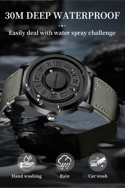 Fashion Scrolling Dial Leather Steel Band Mens Minimalist Watch