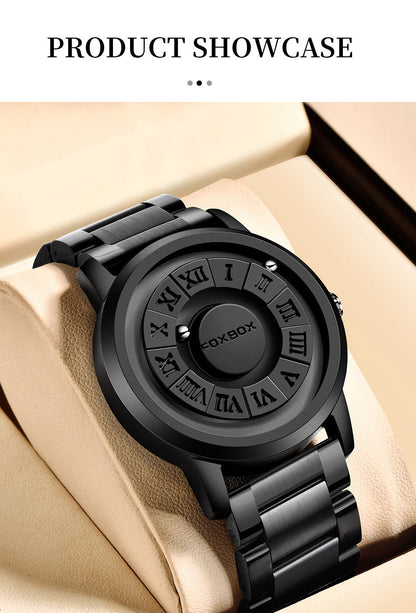 Fashion Scrolling Dial Leather Steel Band Mens Minimalist Watch