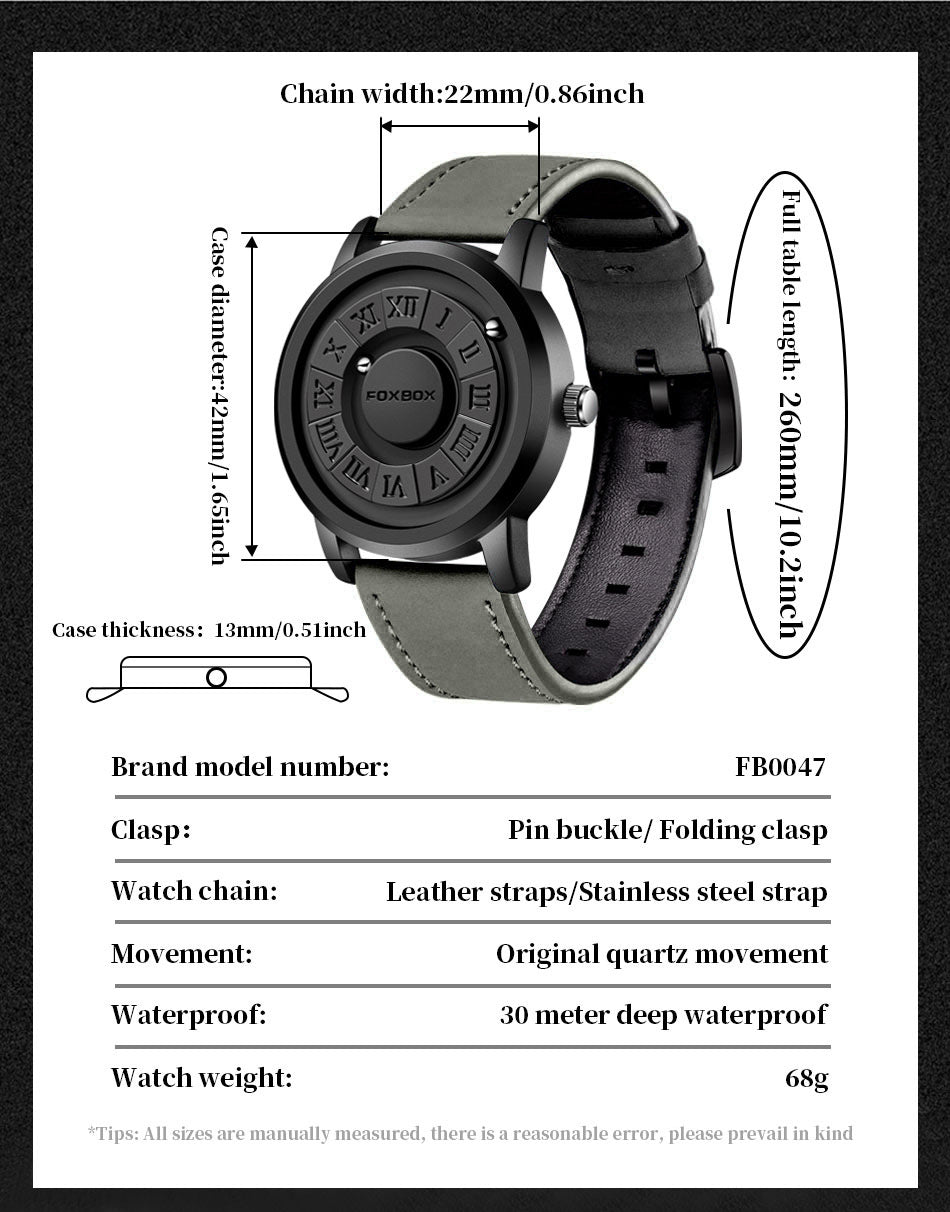 Fashion Scrolling Dial Leather Steel Band Mens Minimalist Watch