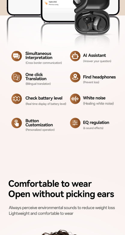 Multi-Language AI Translation Open Ear Bluetooth 5.4 Earbuds