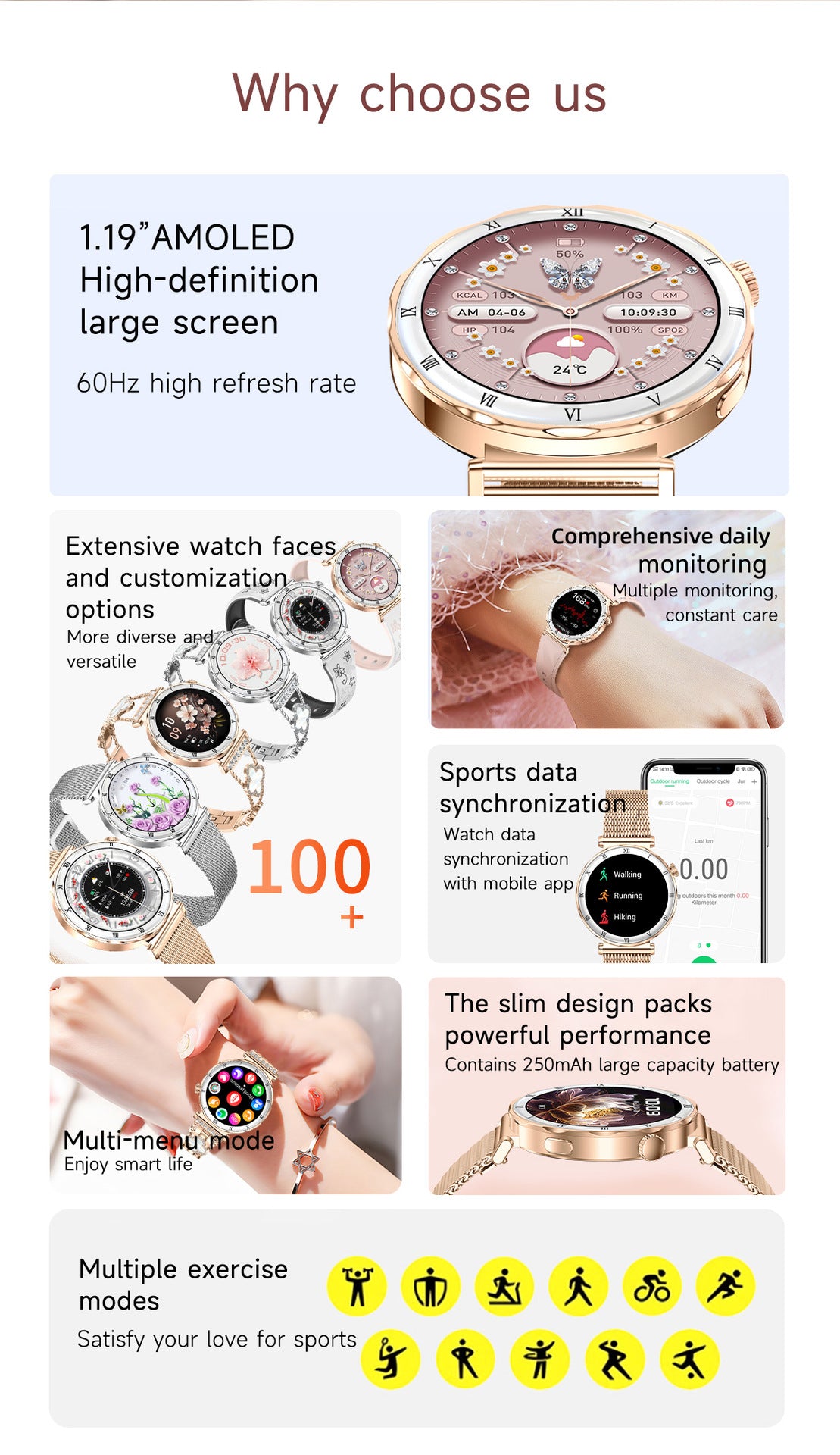 Women Smart Watch, Luxury Diamond Bluetooth Call Smartwatch for Ladies