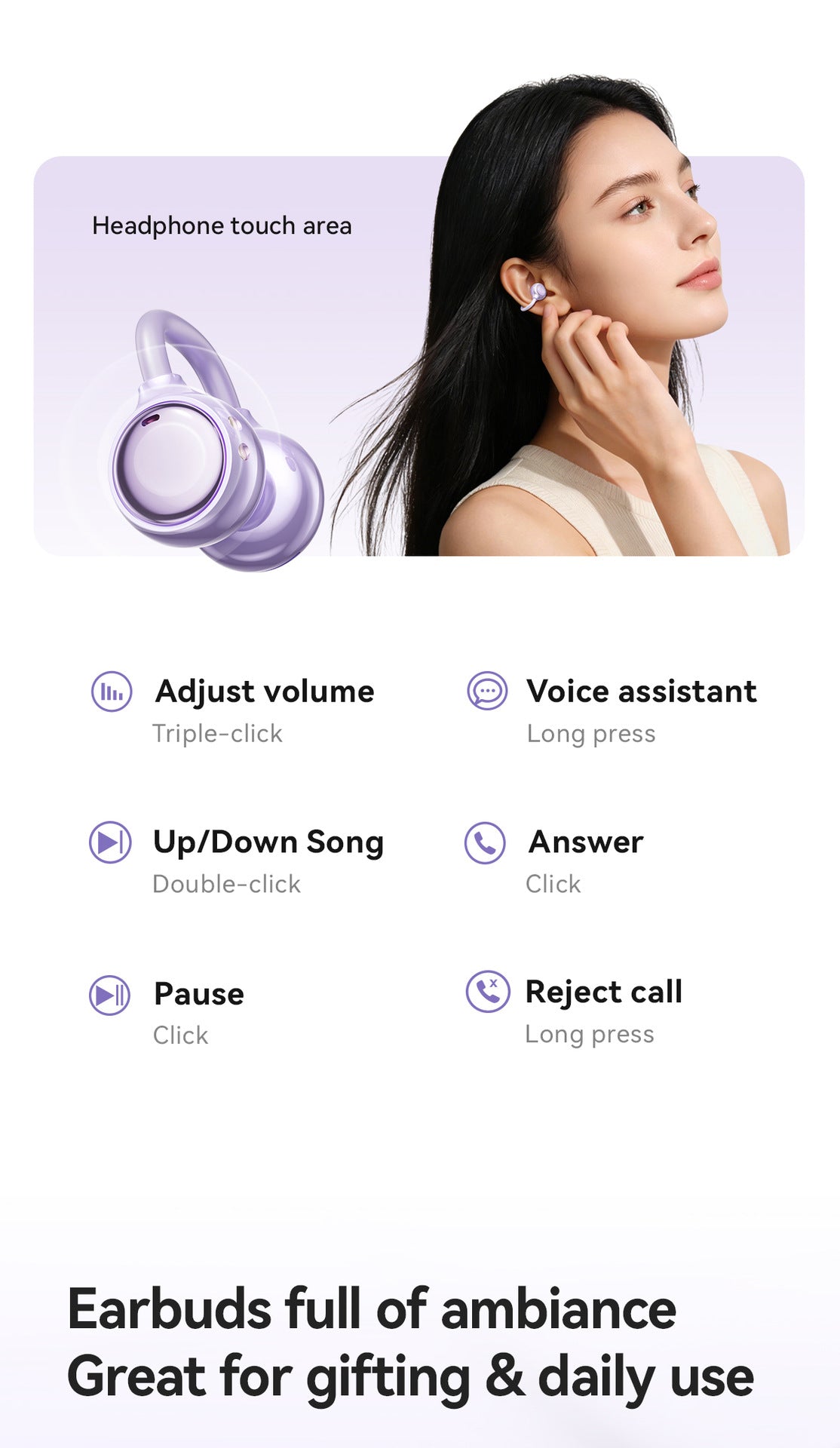 Clip-On Open Ear Wireless Earbuds Bluetooth 5.4 ACS 360° Surround Sound HiFi HD Call Earphones