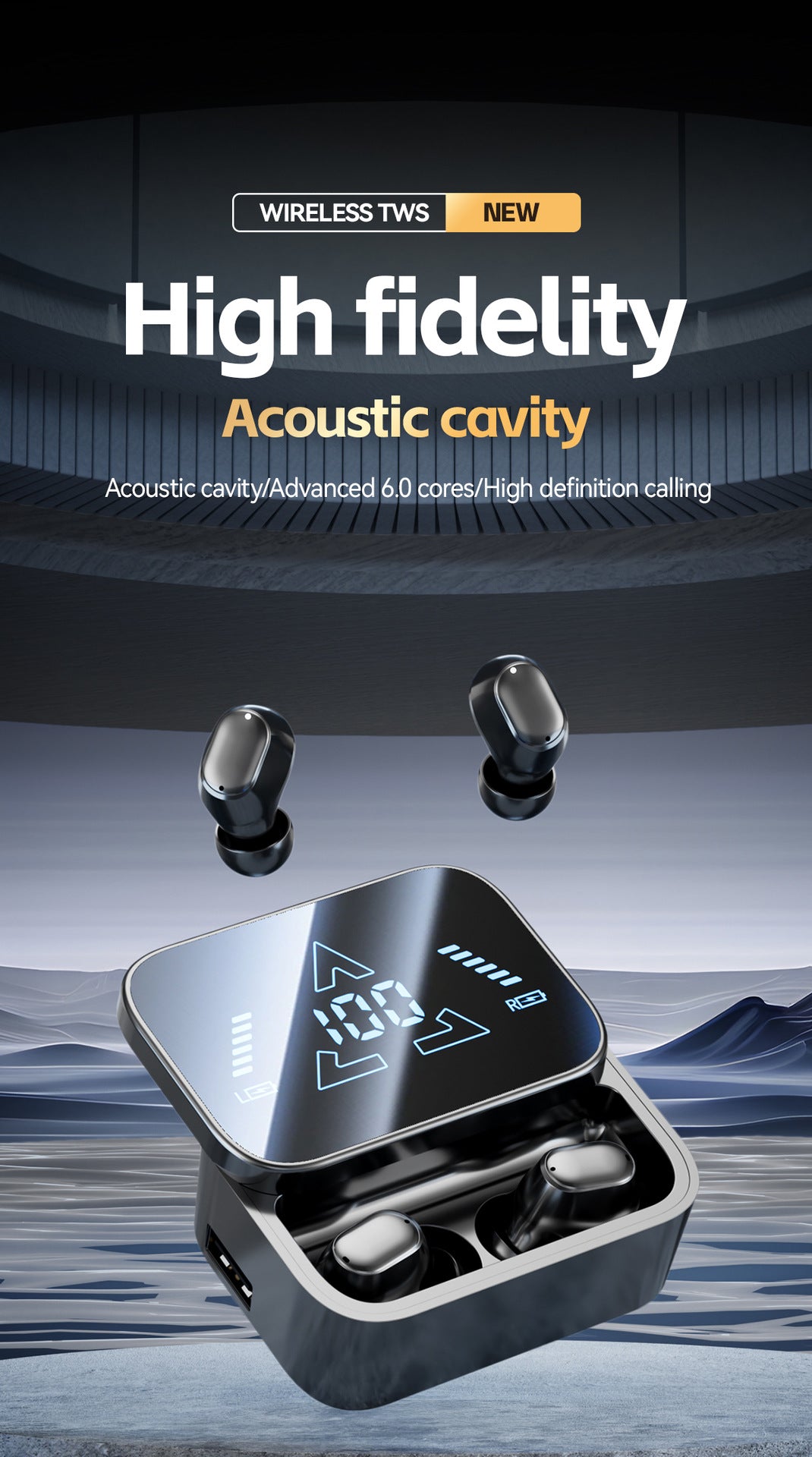 ACS Surround Sound Bluetooth Earbuds Digital Battery Display Wireless Stereo Headphones