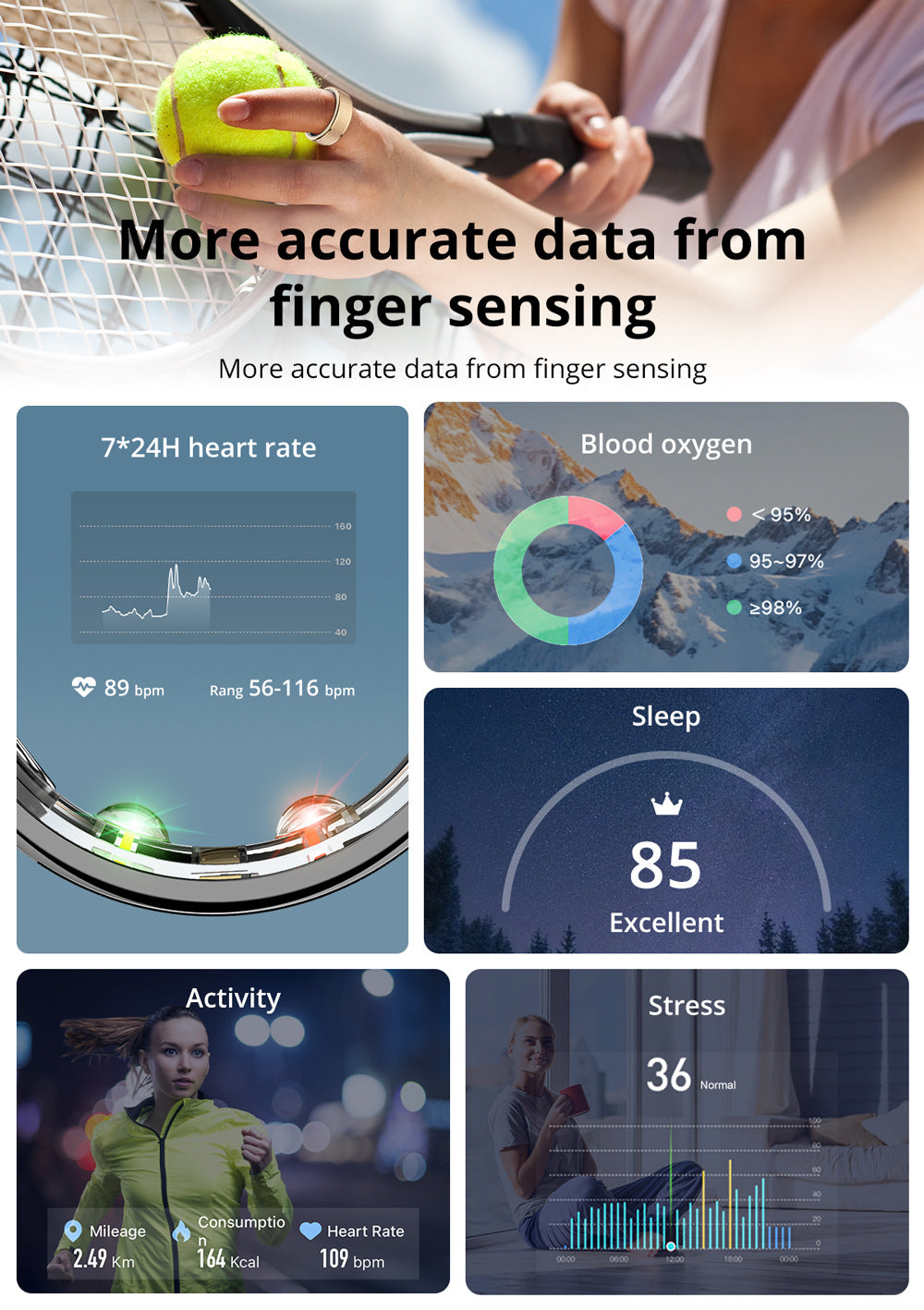 Smart Health Ring Fitness Tracker Ring For Sleep Heart Rate Monitoring