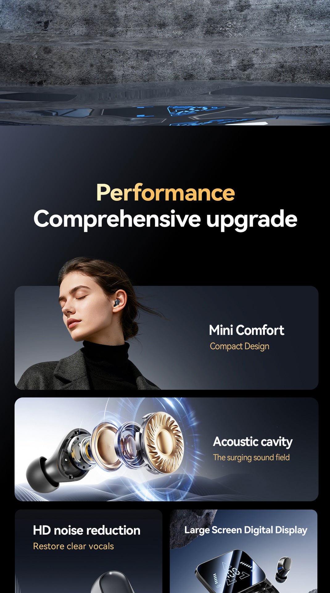 ACS Surround Sound Bluetooth Earbuds Digital Battery Display Wireless Stereo Headphones