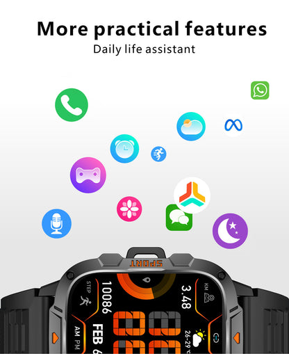 Square Military Smart Watch With Wireless Call & Emergency SOS Function