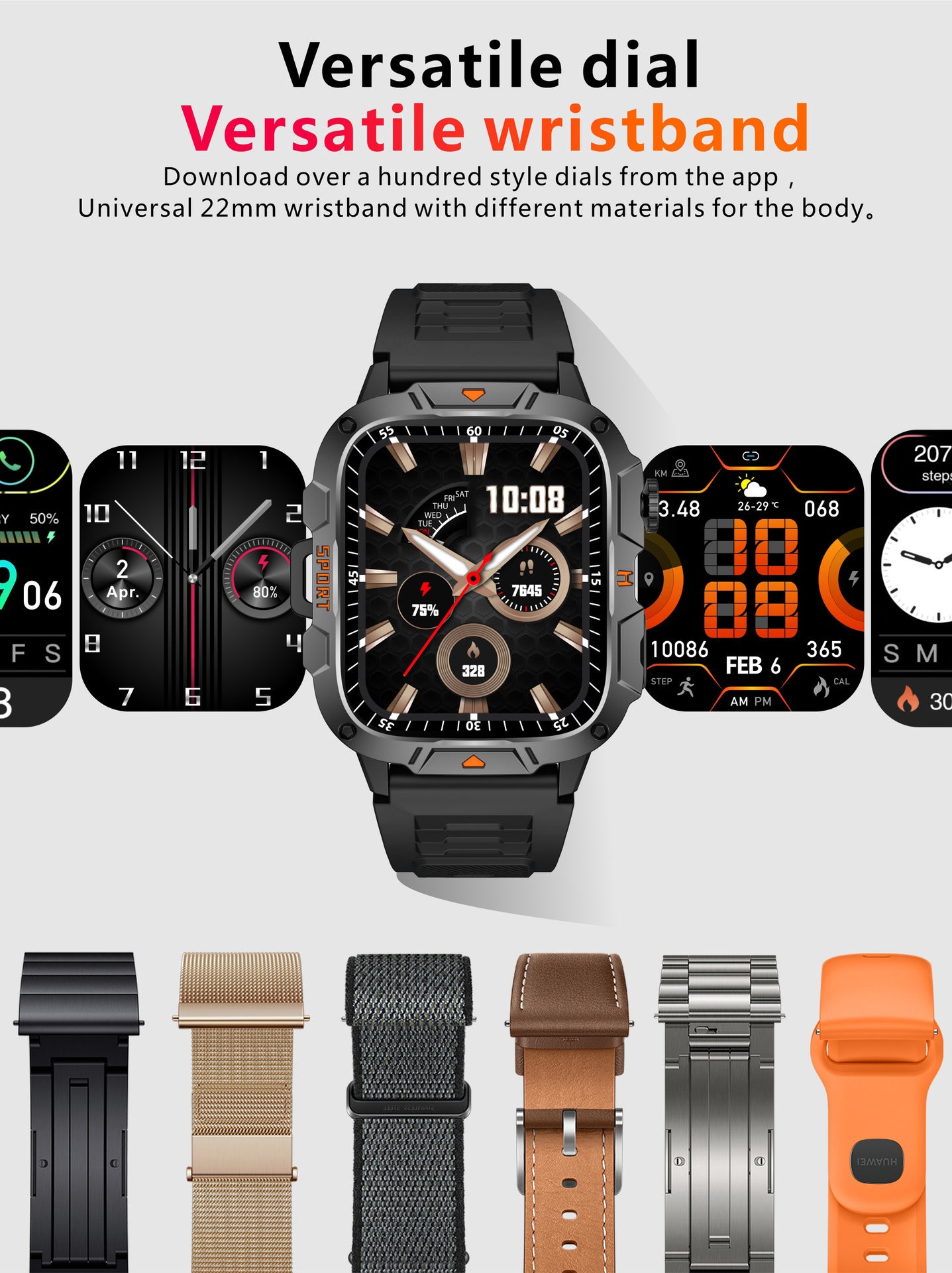 Square Military Smart Watch With Wireless Call & Emergency SOS Function