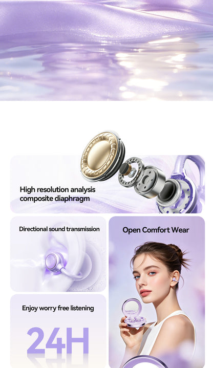 Clip-On Open Ear Wireless Earbuds Bluetooth 5.4 ACS 360° Surround Sound HiFi HD Call Earphones