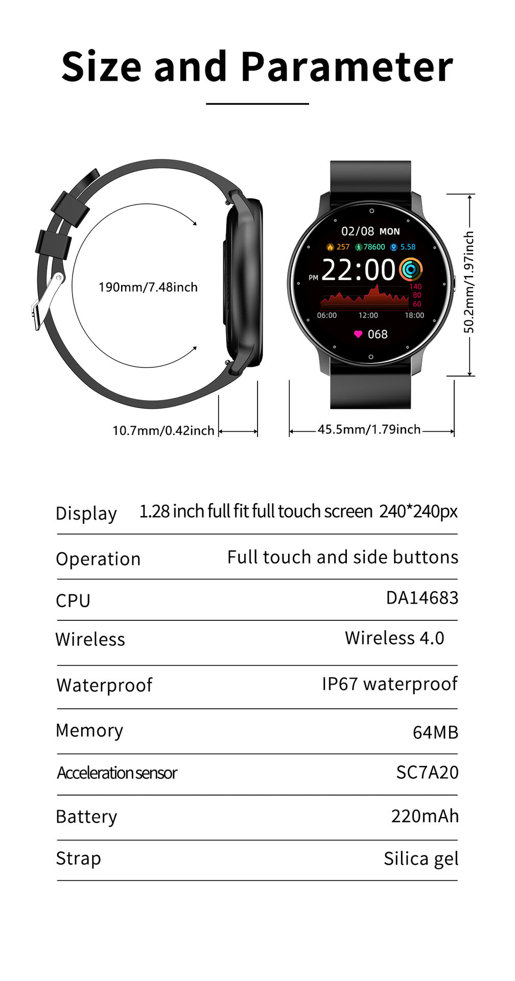 Round Screen Smart Watch IP67 Waterproof Fitness Sports Smartwatch For Android iOS