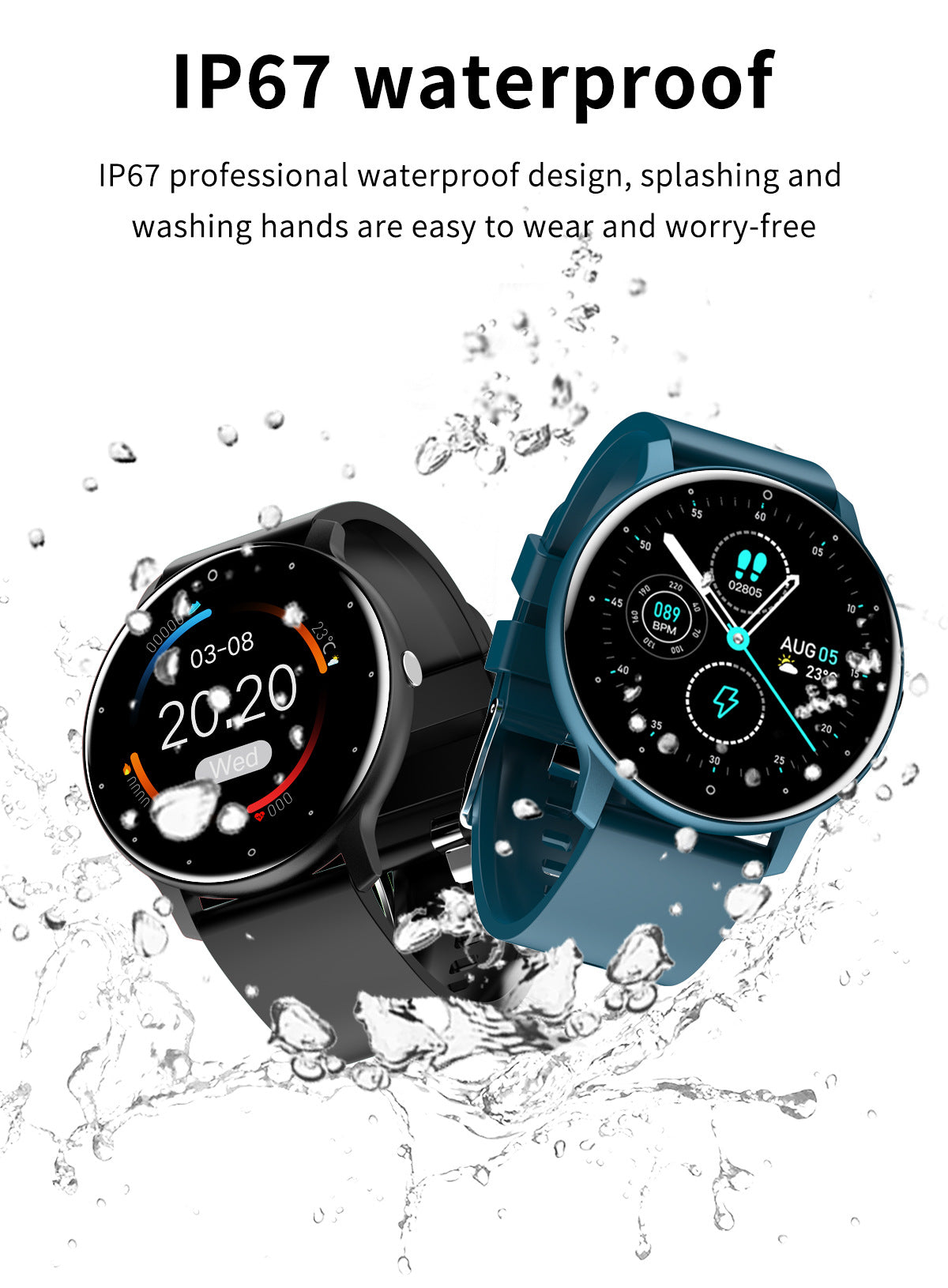 Round Screen Smart Watch IP67 Waterproof Fitness Sports Smartwatch For Android iOS