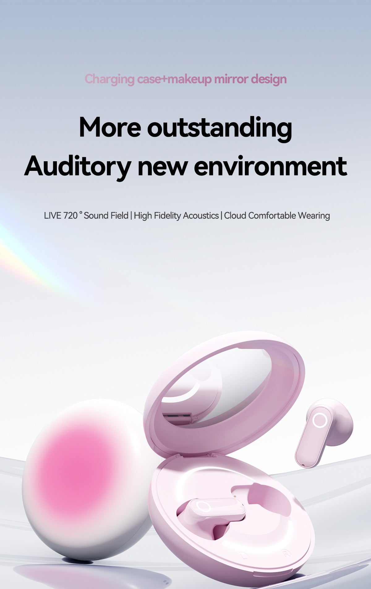Makeup Mirror Bluetooth Earbuds | Large Sound Field Comfort Wireless Headphones