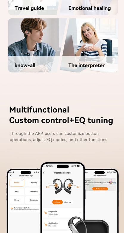 Multi-Language AI Translation Open Ear Bluetooth 5.4 Earbuds