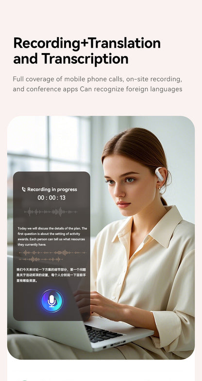 Multi-Language AI Translation Open Ear Bluetooth 5.4 Earbuds