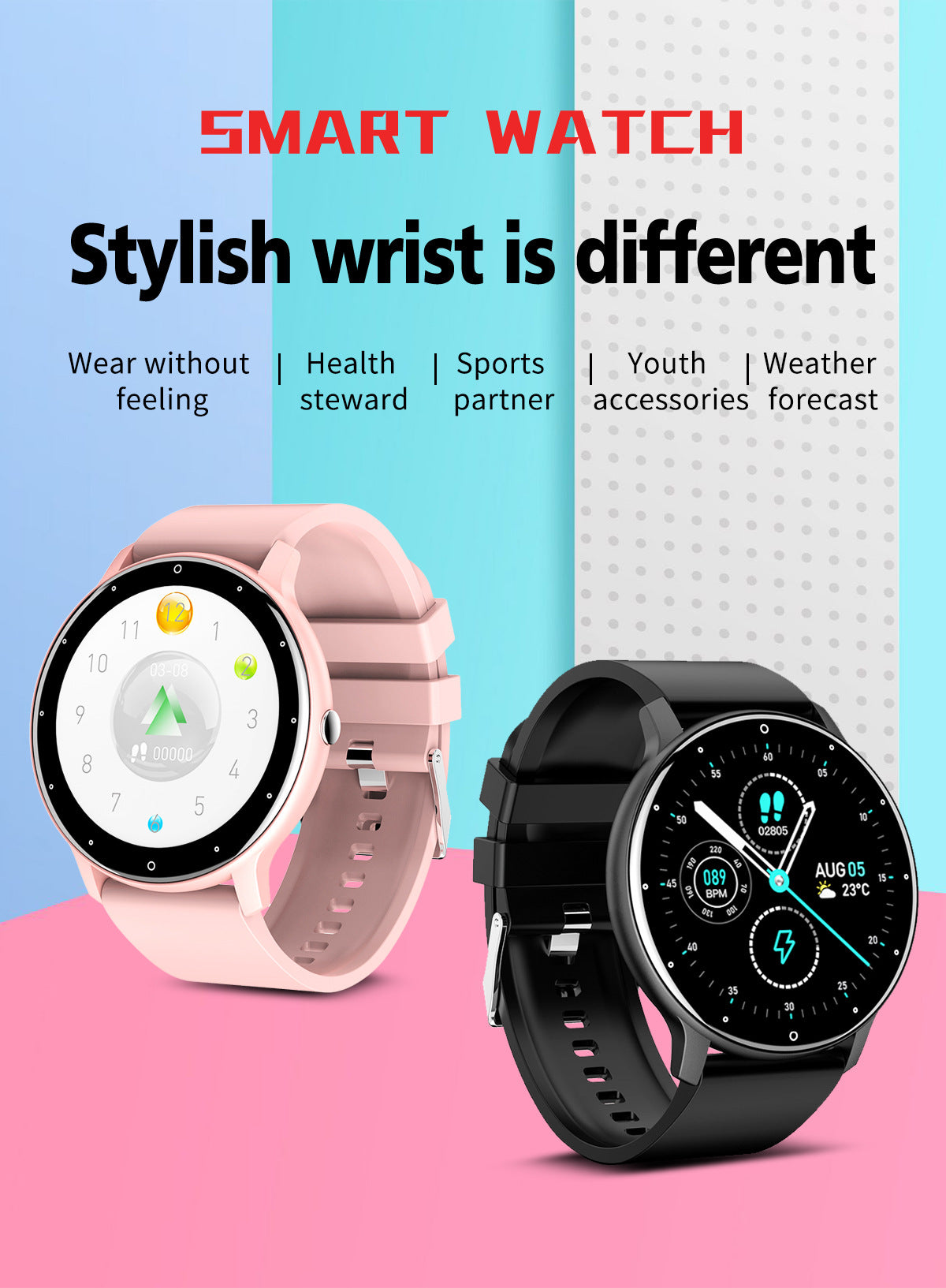 Round Screen Smart Watch IP67 Waterproof Fitness Sports Smartwatch For Android iOS