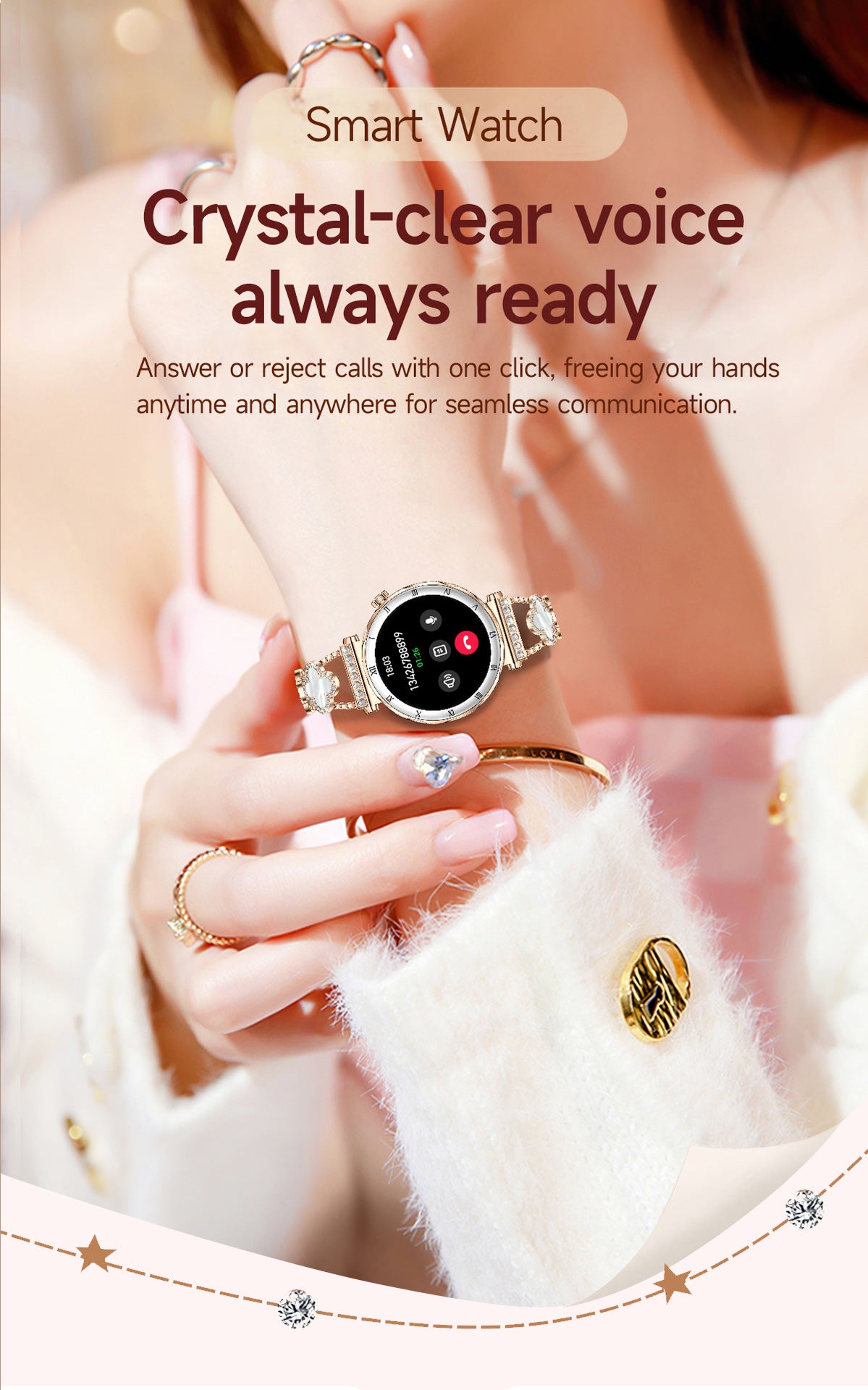 Women Smart Watch, Luxury Diamond Bluetooth Call Smartwatch for Ladies