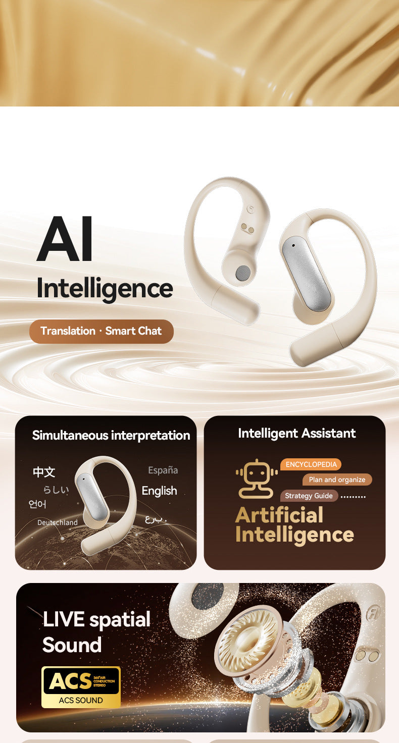 Multi-Language AI Translation Open Ear Bluetooth 5.4 Earbuds