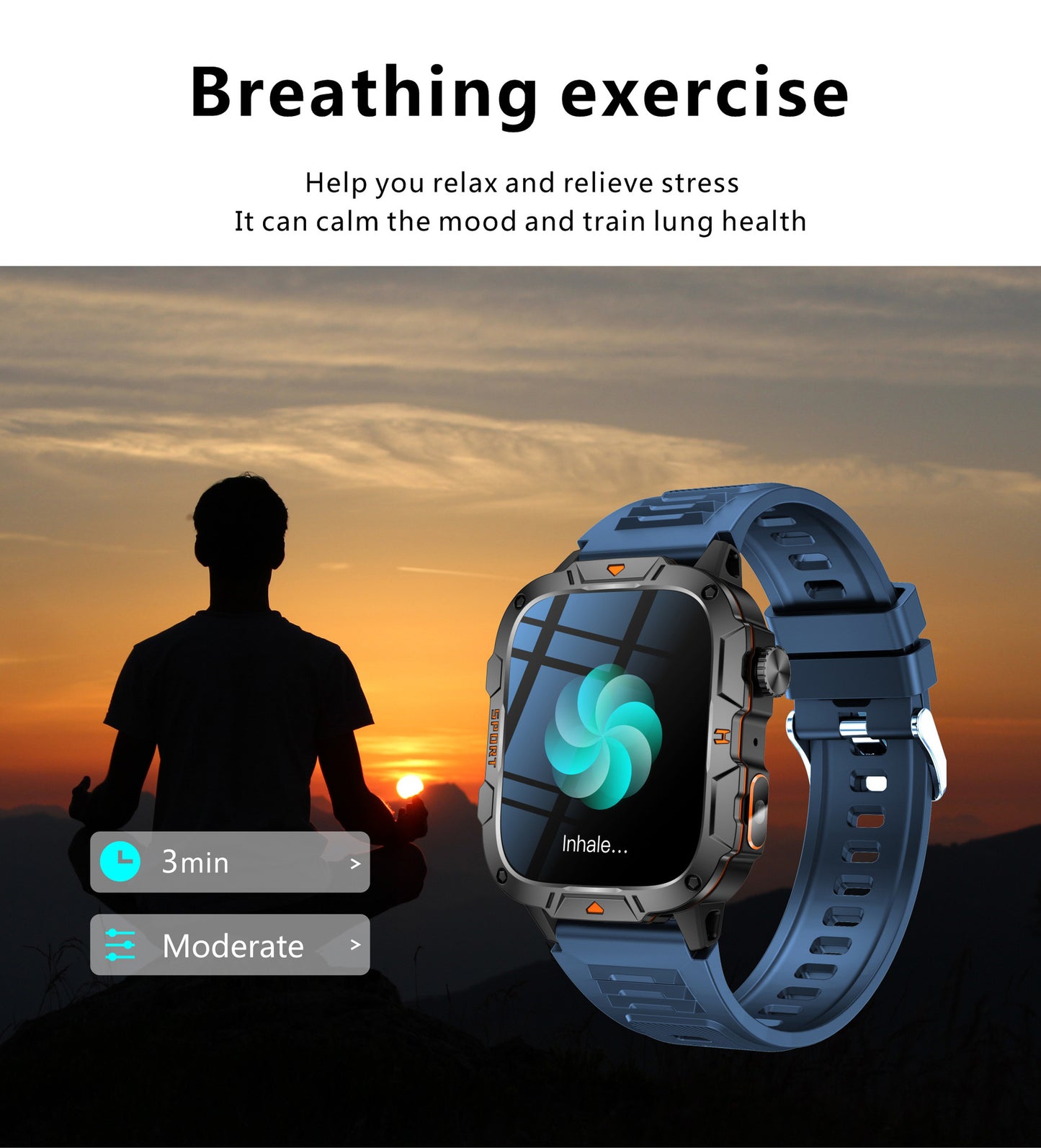 Square Military Smart Watch With Wireless Call & Emergency SOS Function